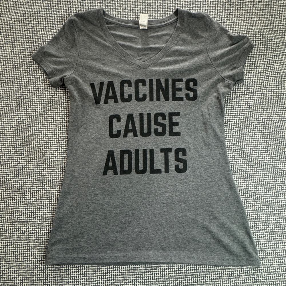District Vaccines Cause Adults Graphic Tee Heather Grey V-Neck Small